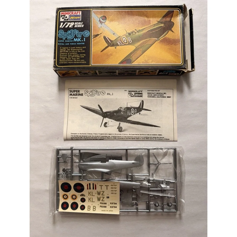 Vintage Minicraft Hasegawa 1/72 Spitfire Mk.I Model Kit 099 Open Box